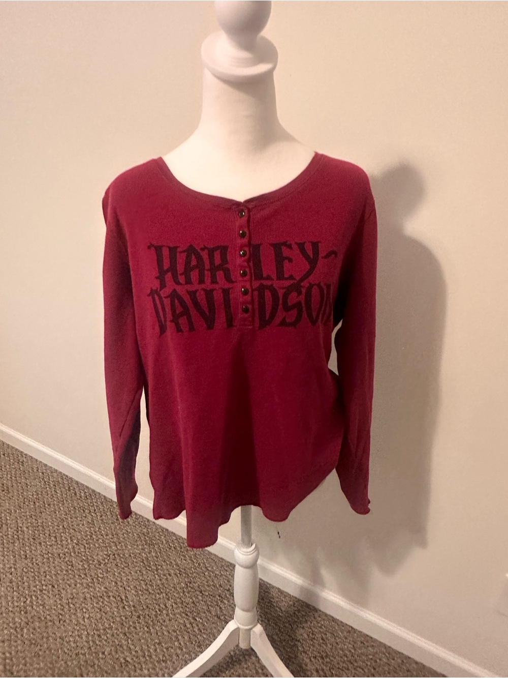 Harley Davidson Maroon Long Sleeve Crew Neck Button Shirt Size 1X